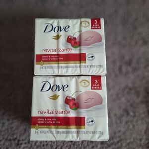 2 Packages Of 3 Dove REVITALIZANTE Cherry & Chia Milk Beauty 6 Bars 3.17‎ oz.